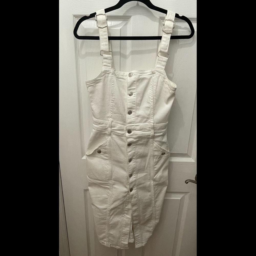 Zara Stretchy Denim White Button Down Dress